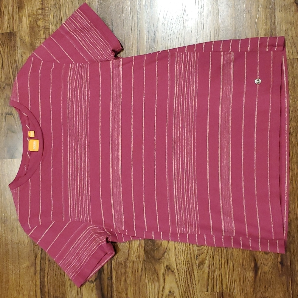 Mens Hugo Boss burgundy & gold short sleeve shirt size M